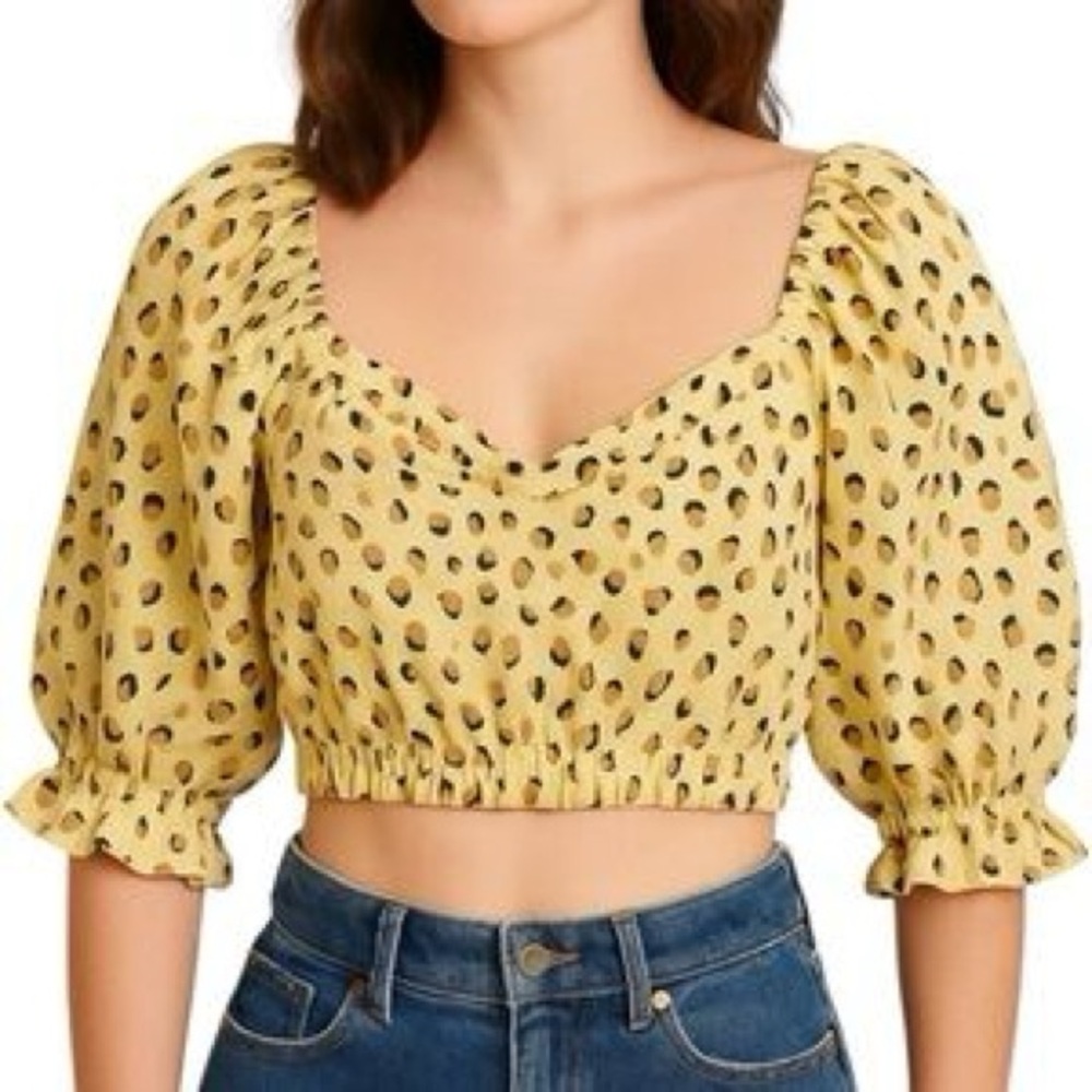 Kivari Yellow Animal Print Puff Sleeve Smock Top
